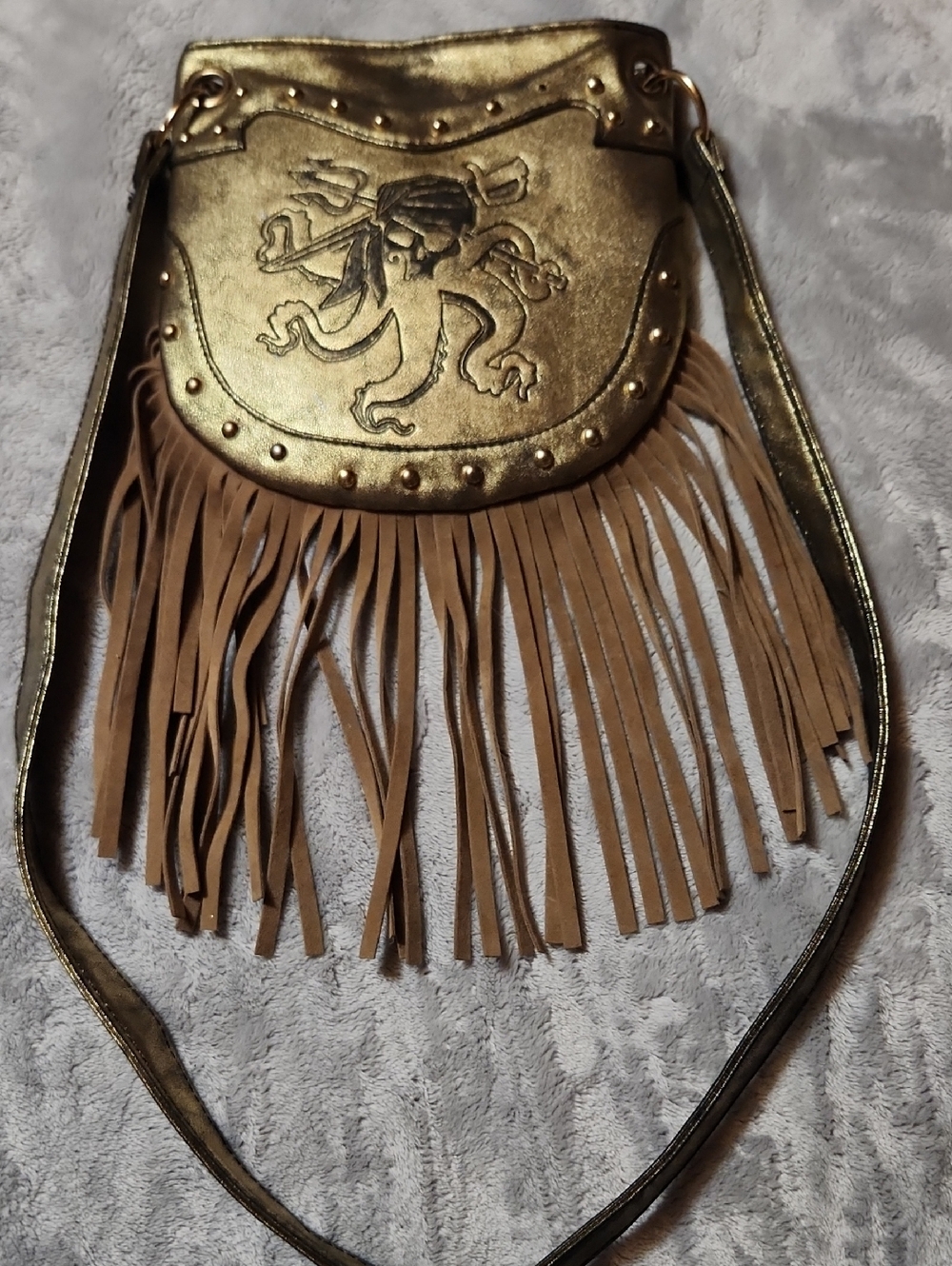 Disney Decendents 3 Metallic Gold Fringe Crossbody Bag with Embossed Detail